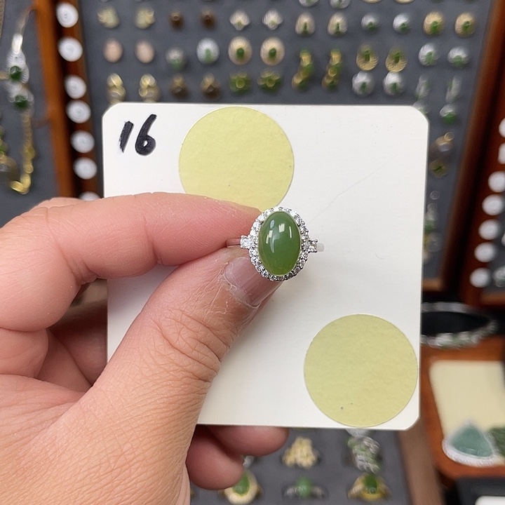 和田玉（碧玉）耳饰银S925镶嵌和田玉16