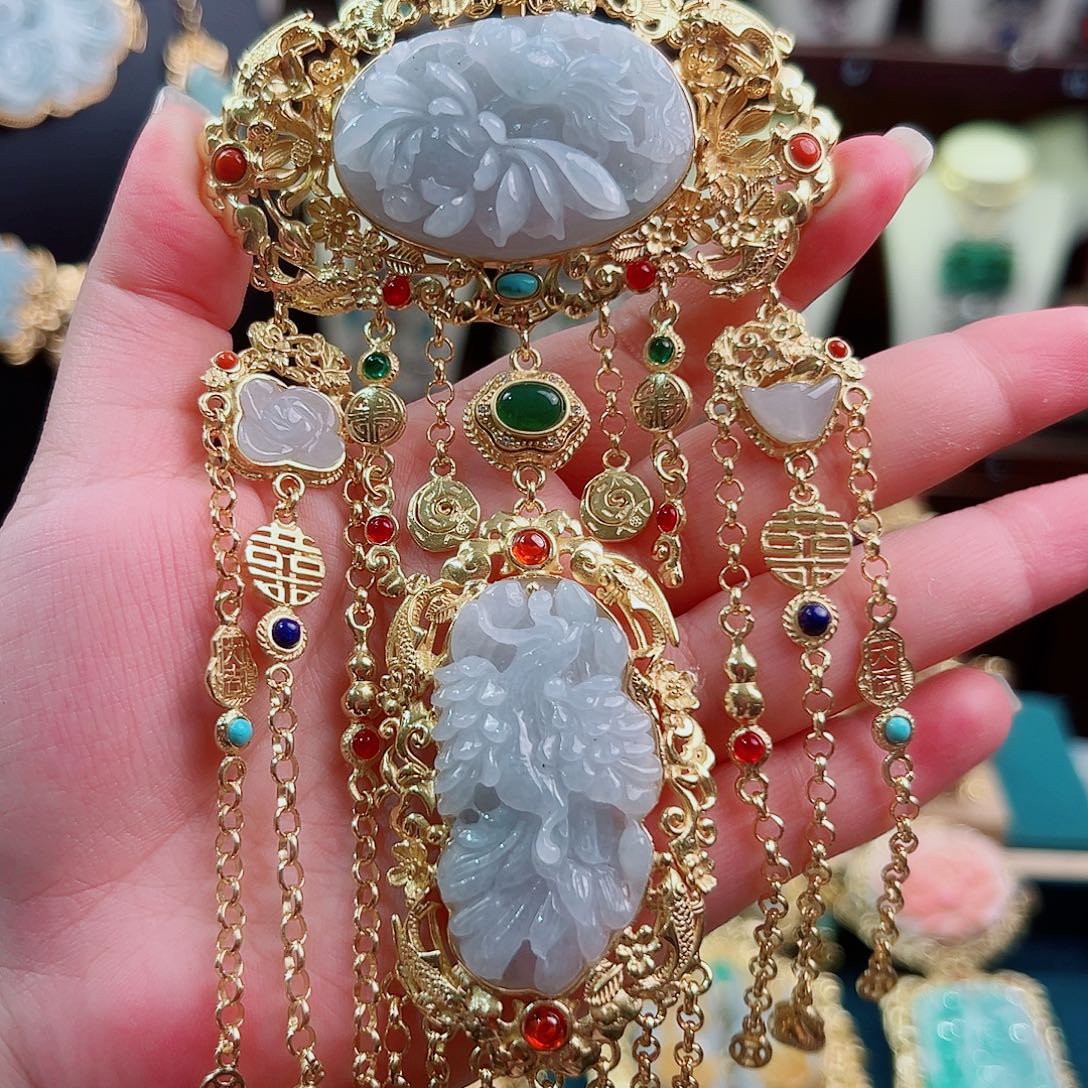 翡翠银S925镶嵌颈饰国风