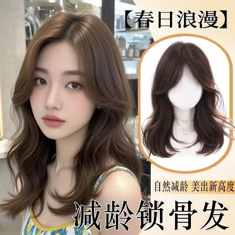 手工锁骨发假发片仿真蛋白丝遮白发蓬松顶补发轻松修饰脸型