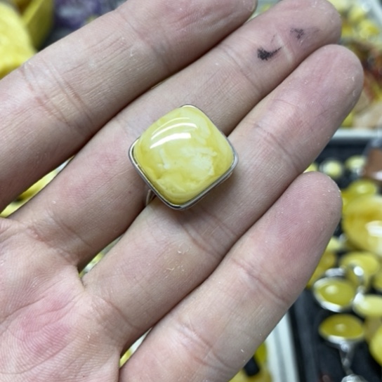 蜜蜡裸石银S925镶嵌戒指