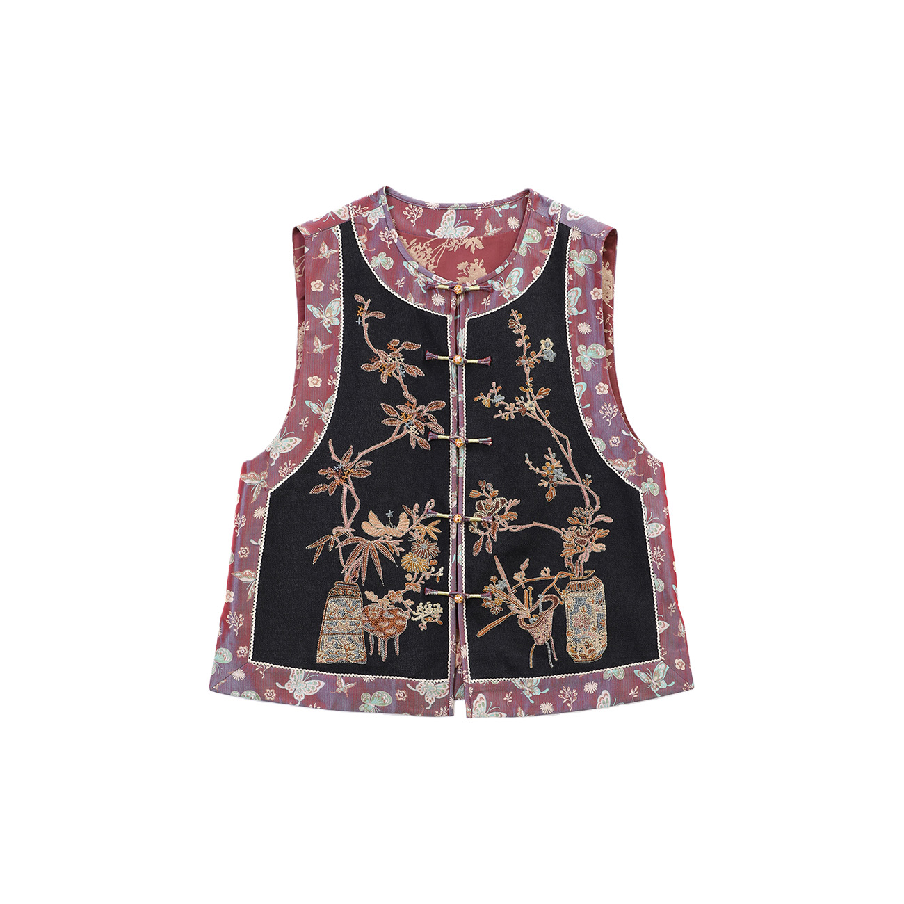 【李老板专属】宝相花蜀锦拼柞蚕丝绣花马甲  1092256