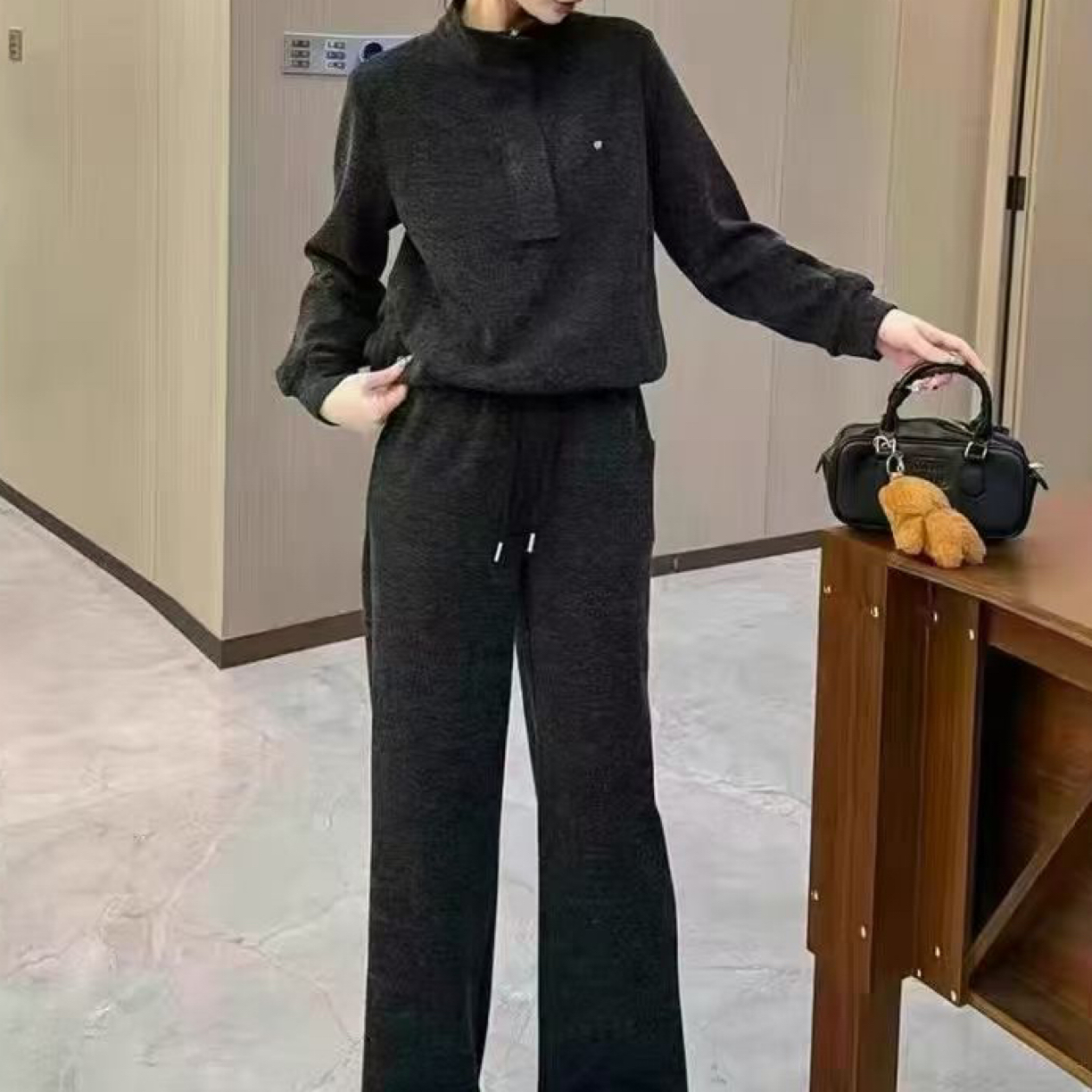 宜美多家 羊绒加厚简约半拉链卫衣时尚显瘦套装703