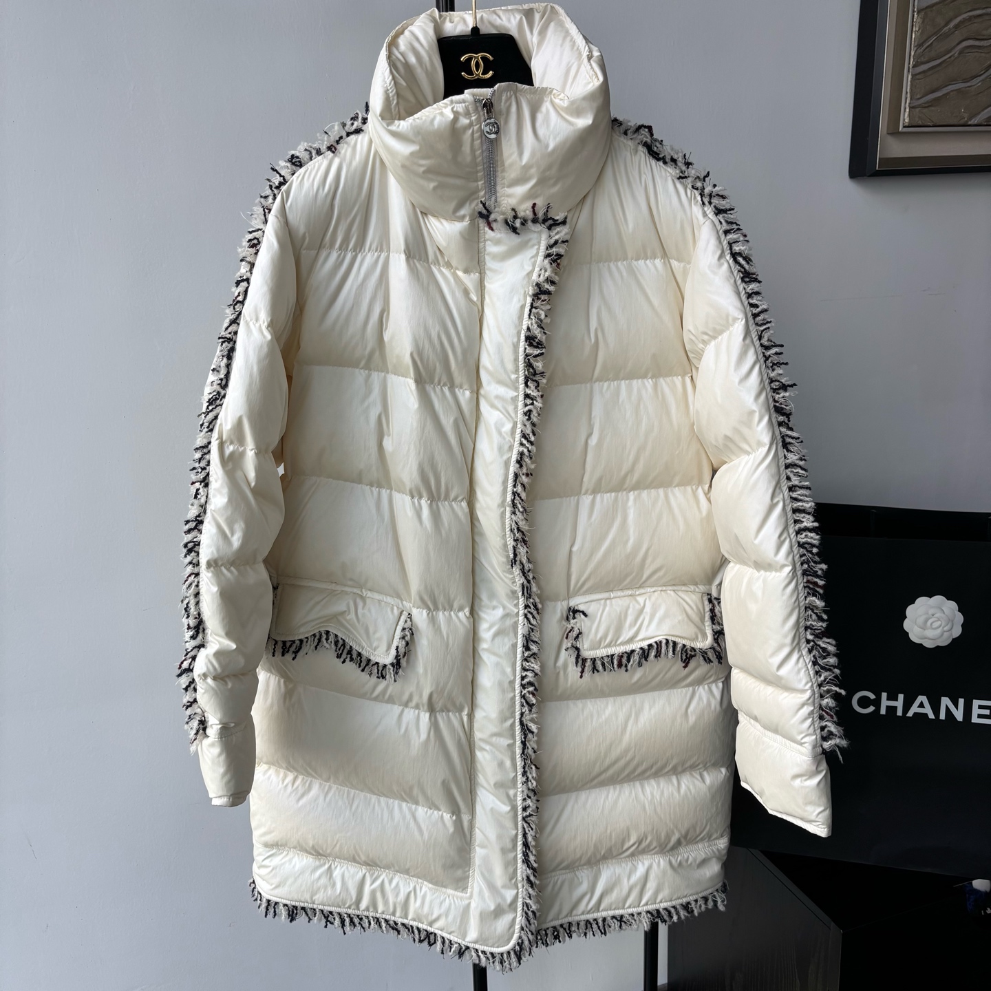 99新 Chanel/香奈儿 香奈儿滑雪系列珠光白羽绒服34码