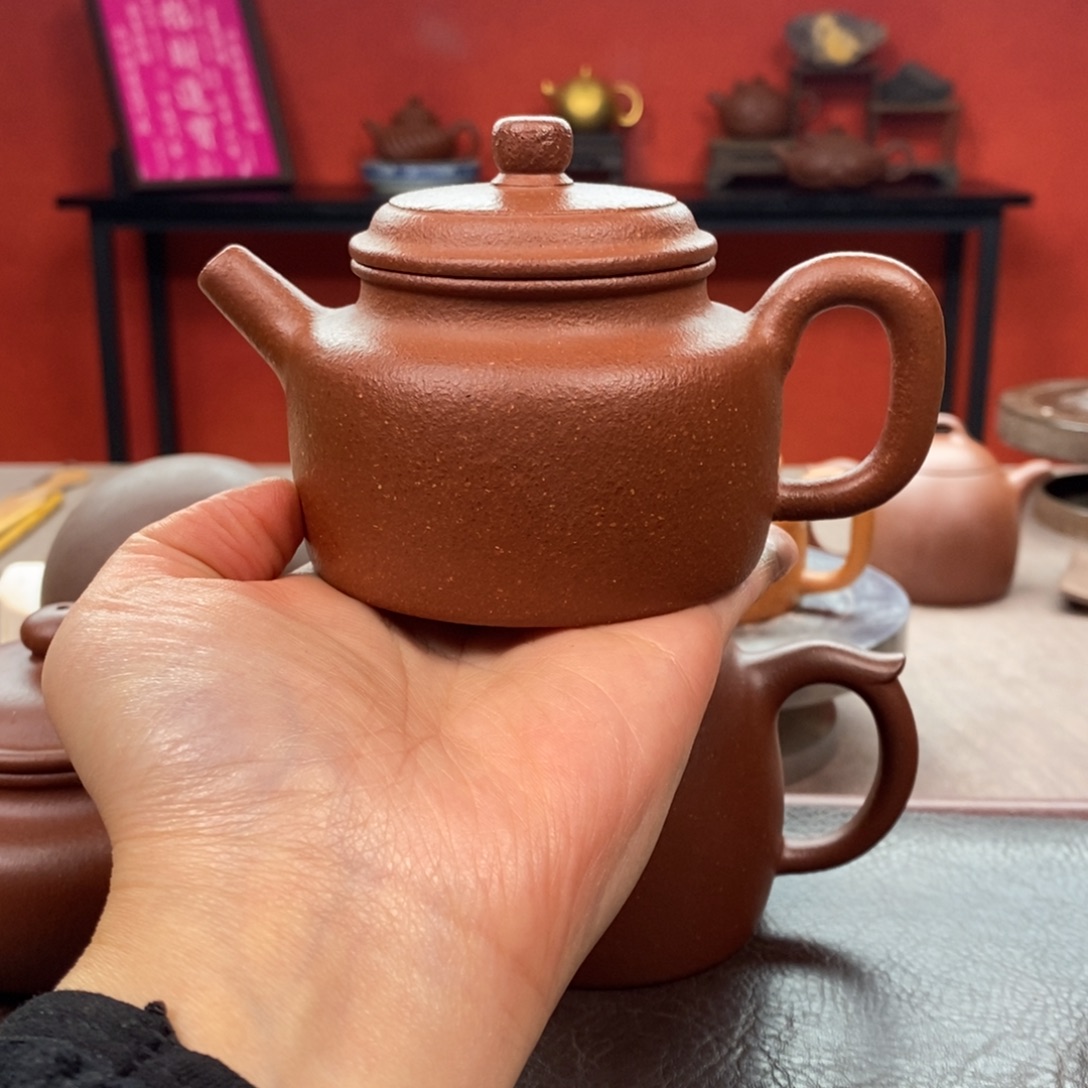 紫砂茶壶精挑红降坡德钟200cc精工半手