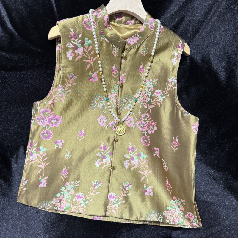 【鱼菲】新中式马甲立领织锦提花宽松上衣女款