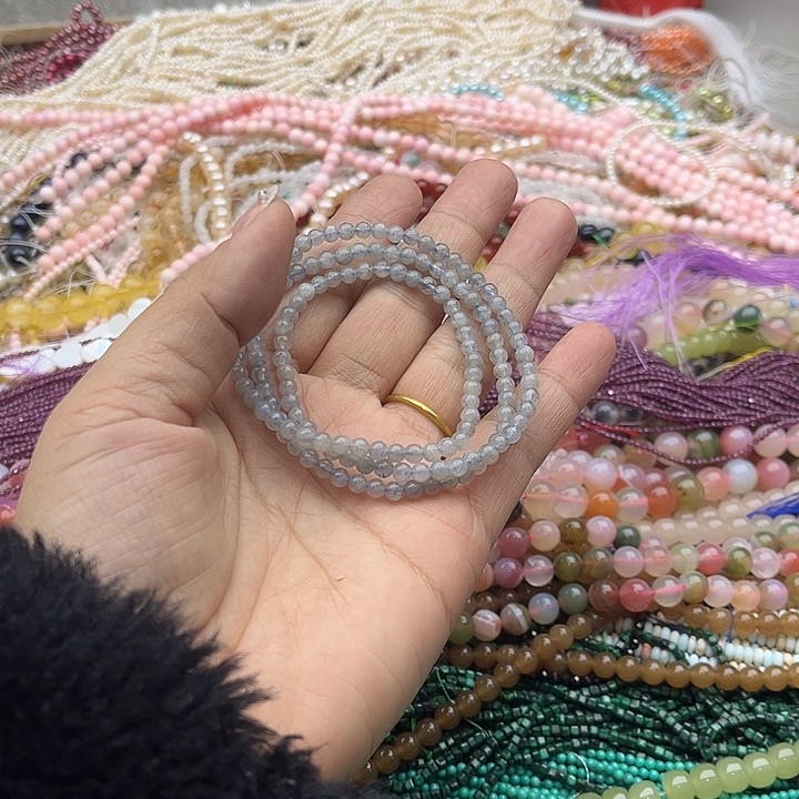 玛瑙/玉髓珠宝半成品未镶嵌一条3.5mm左右灰月光多圈