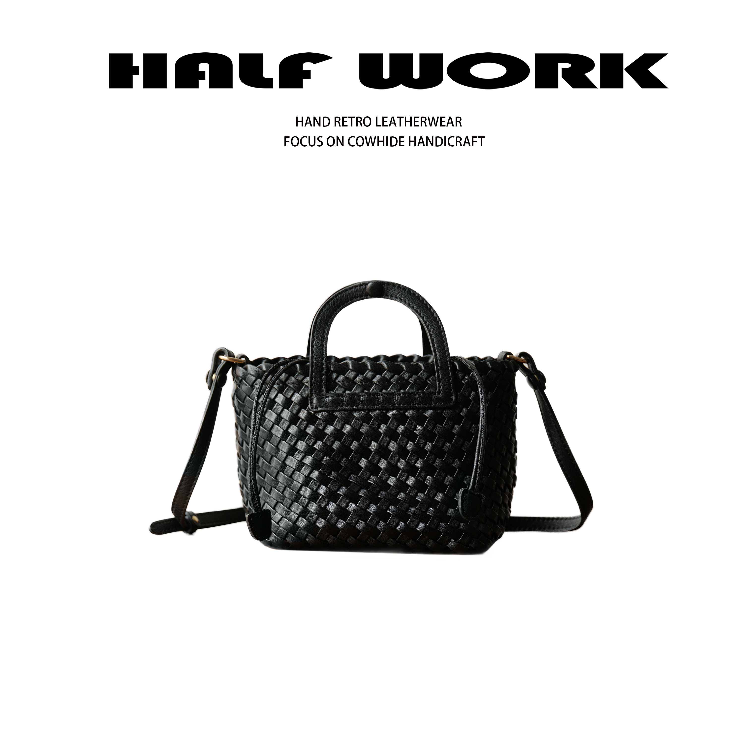 HALF WORK/伴工 高定羊皮手工编织单肩斜跨包KB-3016