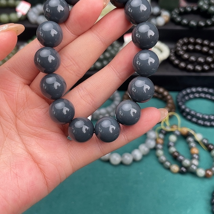 和田玉未镶嵌手链新疆且末大开门油库料莫兰迪灰卡14