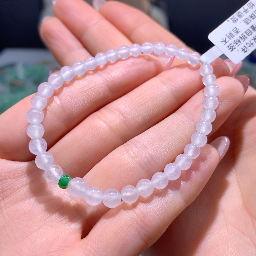 翡翠手链未镶嵌冰种白月光手链卡4.7-5.6m m