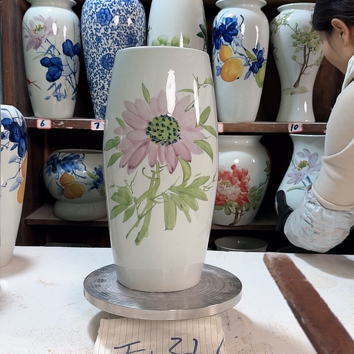 瓶高33腰鼓粉红向日葵陶瓷