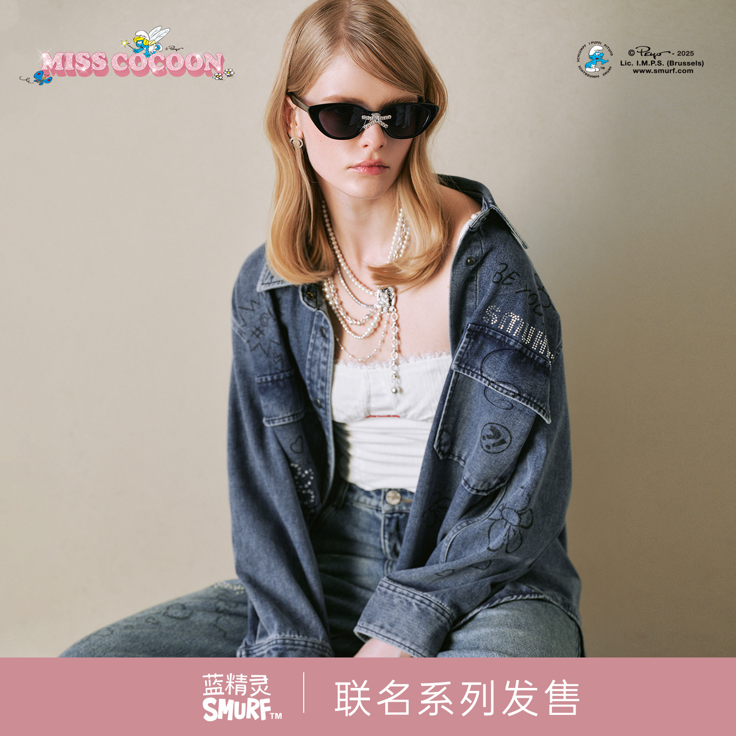 MISSCOCOON蓝精灵联名上衣季棉牛仔外套0142