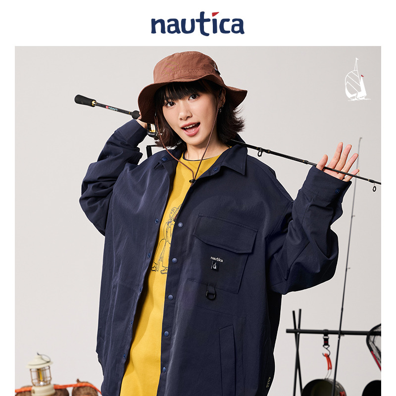 nautica白帆 日系中性舒适logo绣花翻领外套WW5304