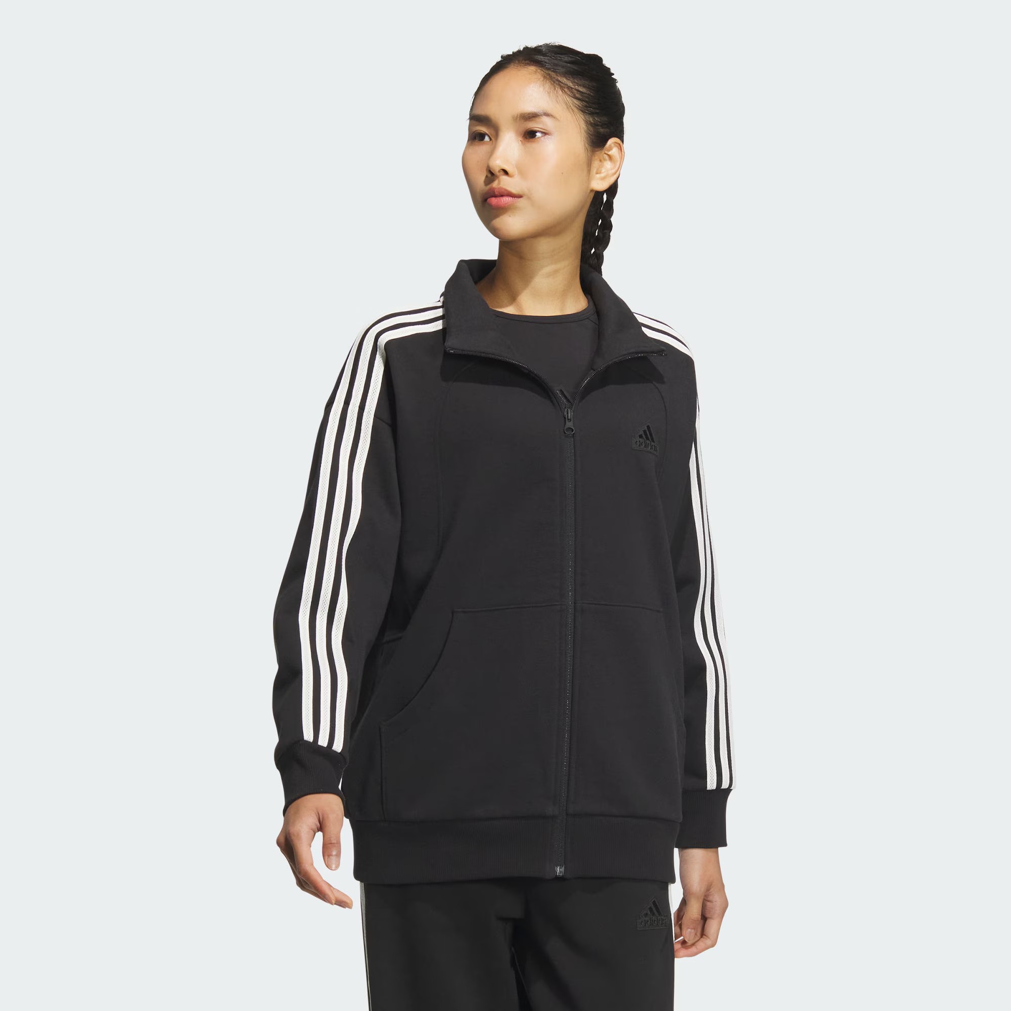 adidas/阿迪达斯女子三条纹运动休闲毛圈布宽松夹克外套JN0759