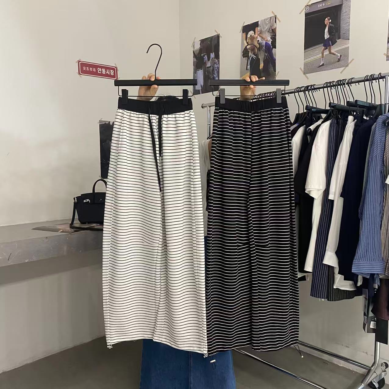 【ARONG阿荣家】横条卫裤-08590-黑色白色-SML