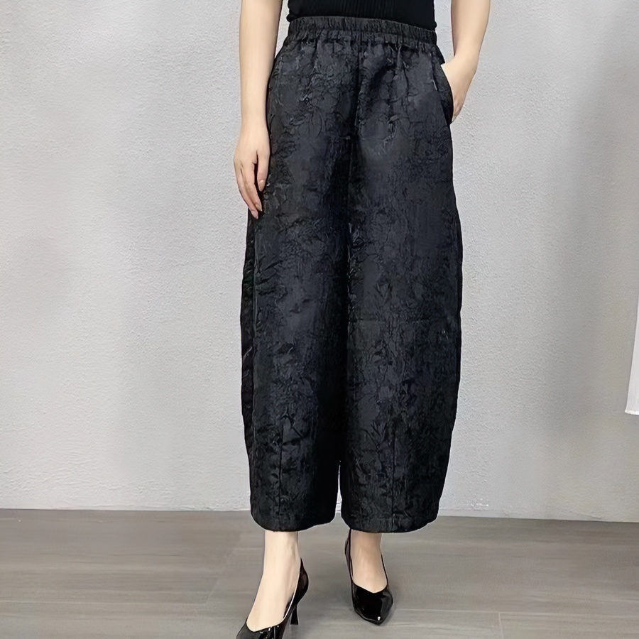 清静语qjy23076黑色3休闲茧型裤百搭 