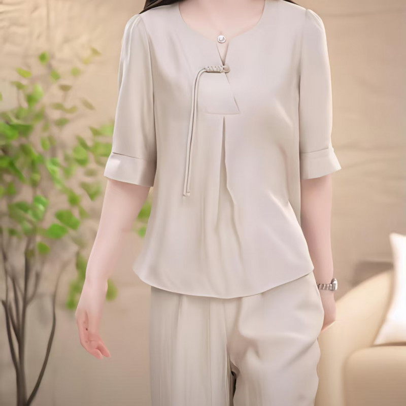 10070-中年妈妈夏装时尚遮肉新款洋气中老年女装套装【A一3一3】