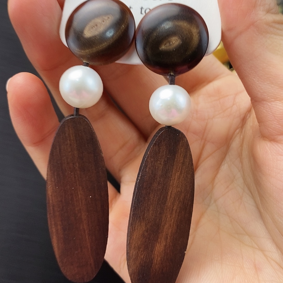 木质非金属925银设计师耳钉