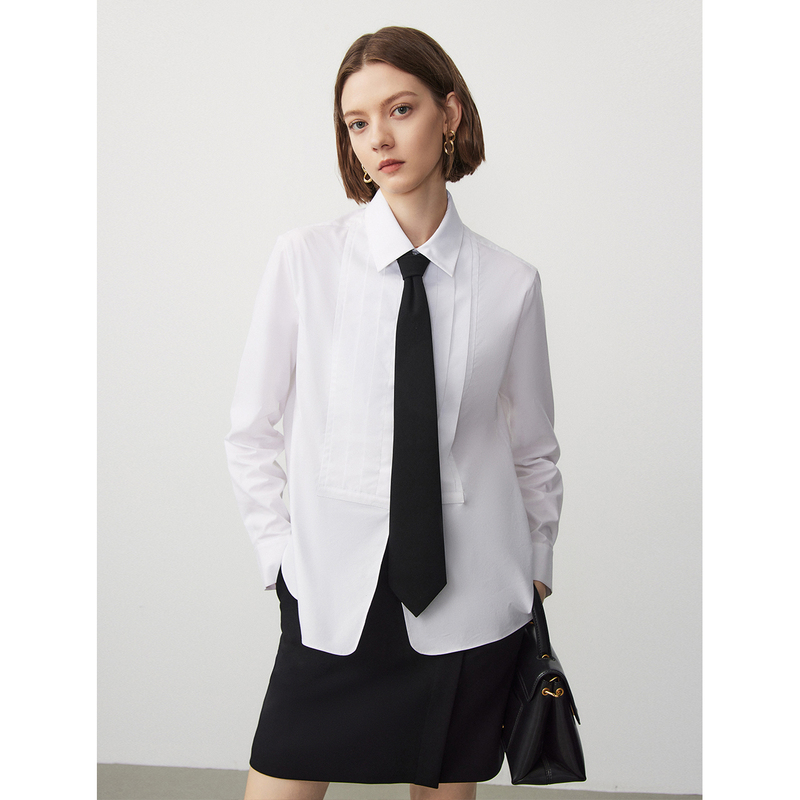 【粉丝专享】【明星同款】朗姿学院风可拆卸领带衬衫白色女8WBL420