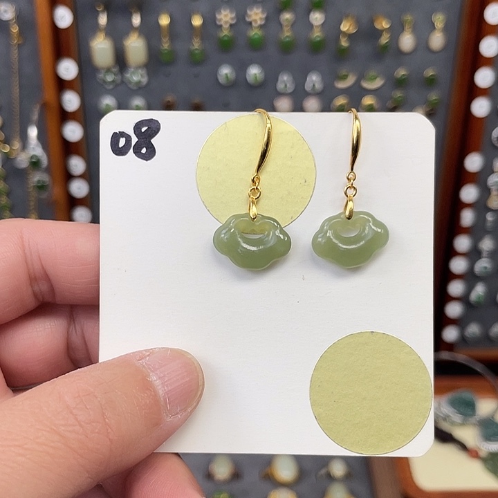 和田玉耳饰银S925镶嵌和田玉08