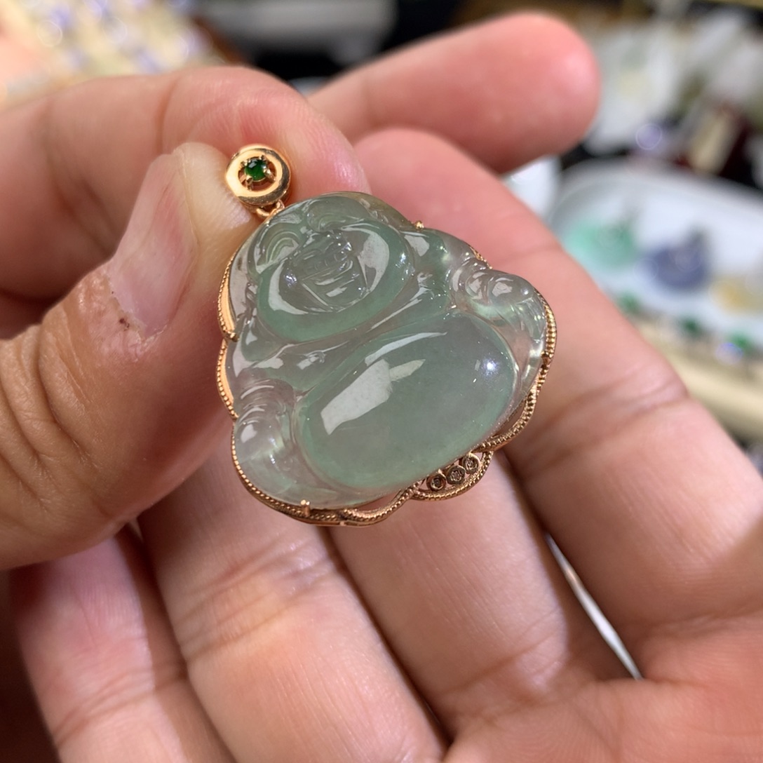 翡翠18K金镶嵌吊坠(不含链)