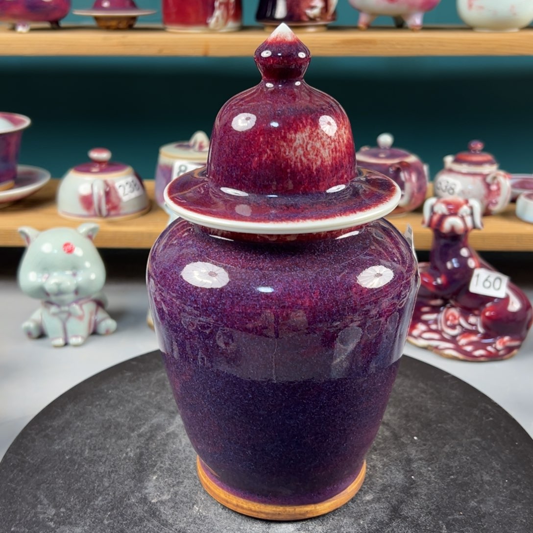 瓷片蓝*微瑕将军罐玉石釉纯手工