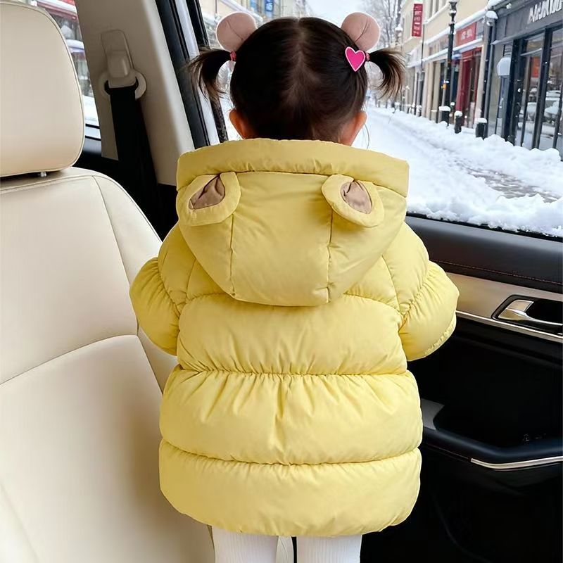 H09女童秋冬黄色耳朵加绒外套