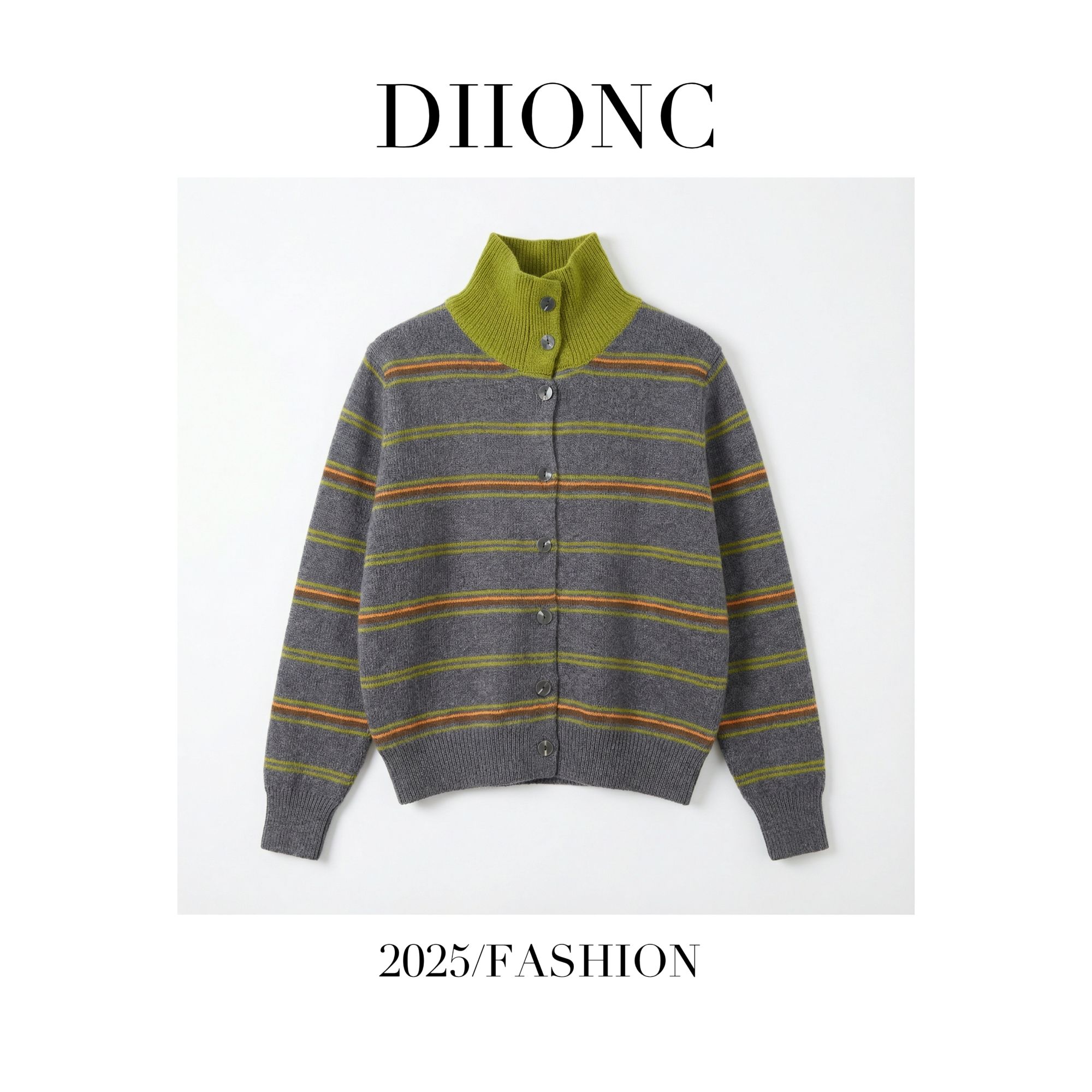 高品条纹~亲肤软糯-半高领百搭遮肉单排扣毛衣A654