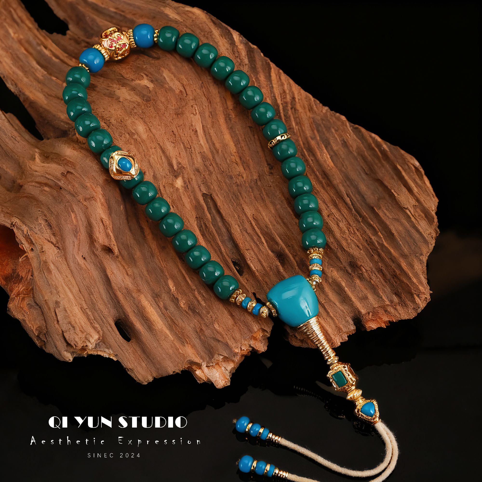 祈韵出品-地狱色暴力蓝手持108脖挂文玩搭配文玩配饰搭配款挂件