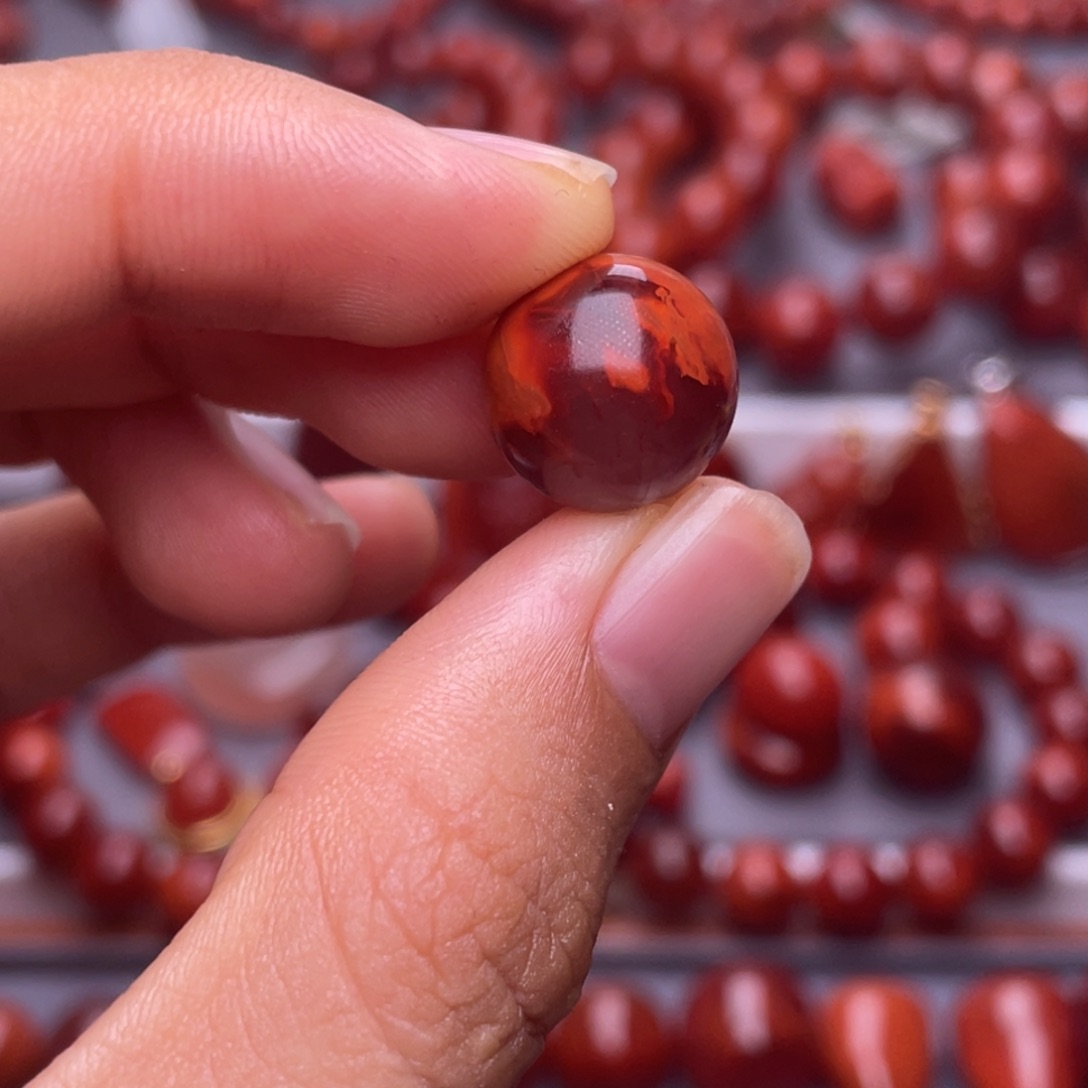 绪***风南红玛瑙未镶嵌其他天然原矿）13mm瓦西玫瑰双色单珠