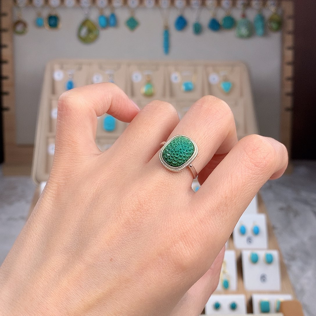 绿松石戒指银S925镶嵌