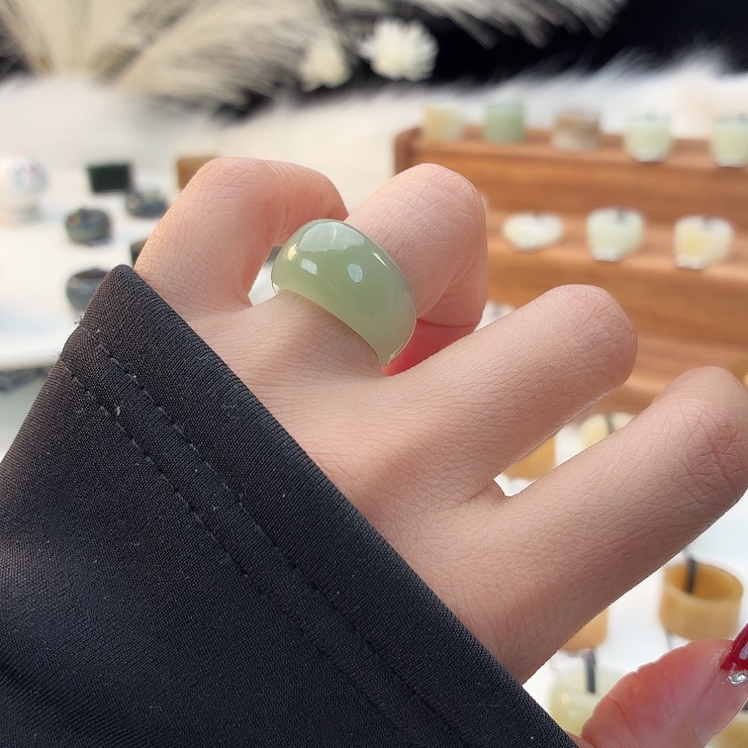 和田玉未镶嵌戒指i132青提馒头16.2mm