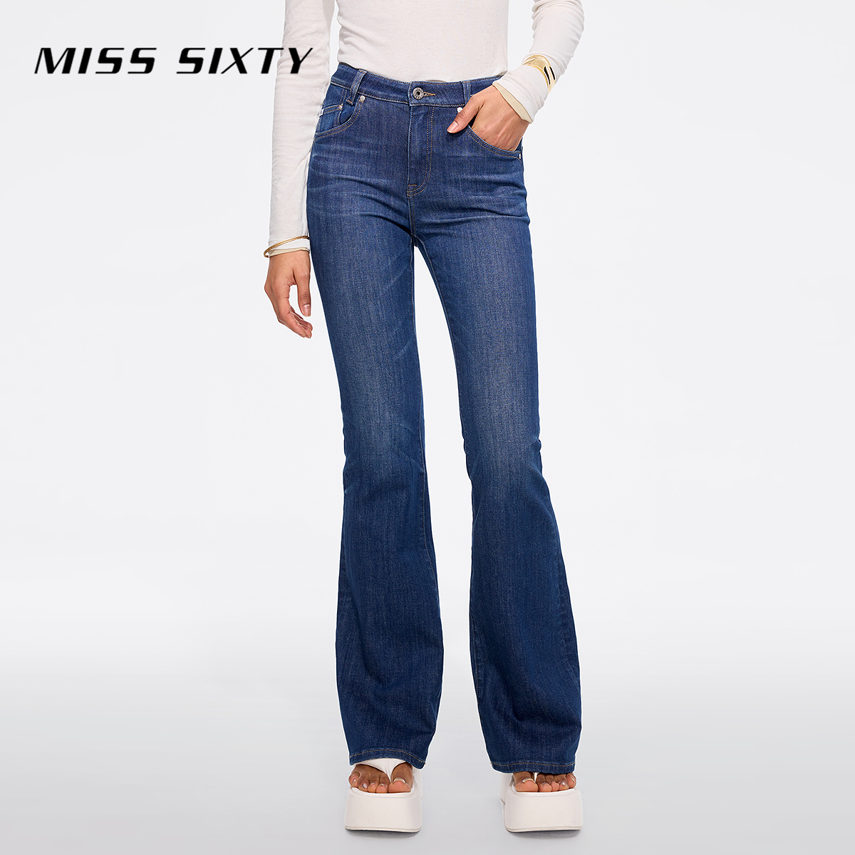【进口牛仔面料】Miss Sixty2025秋季新款牛仔裤女复古显瘦微喇叭裤
