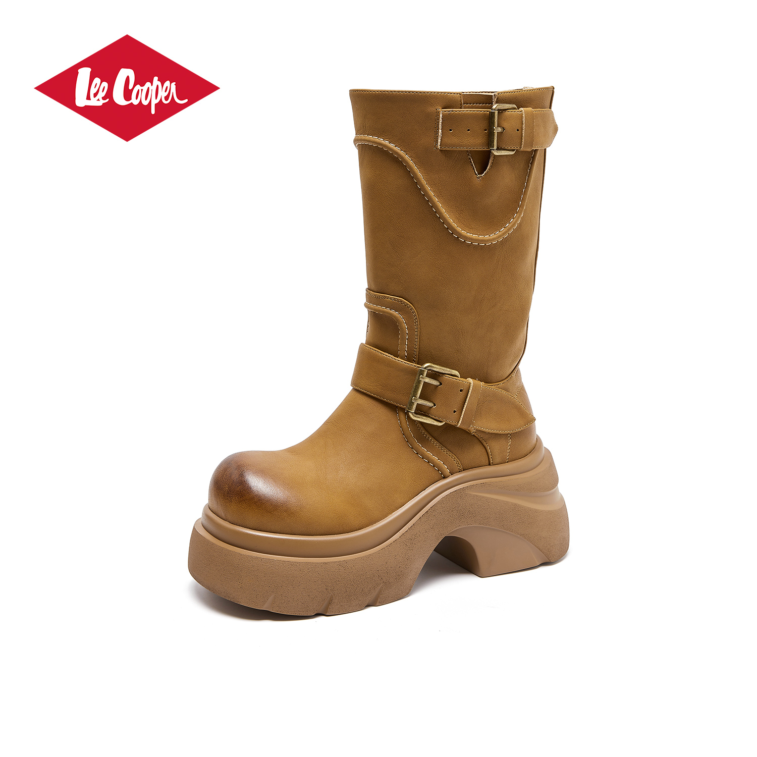 LEE COOPER【琥珀流光】厚底女靴2025年秋季复古马丁靴皮带扣中筒靴