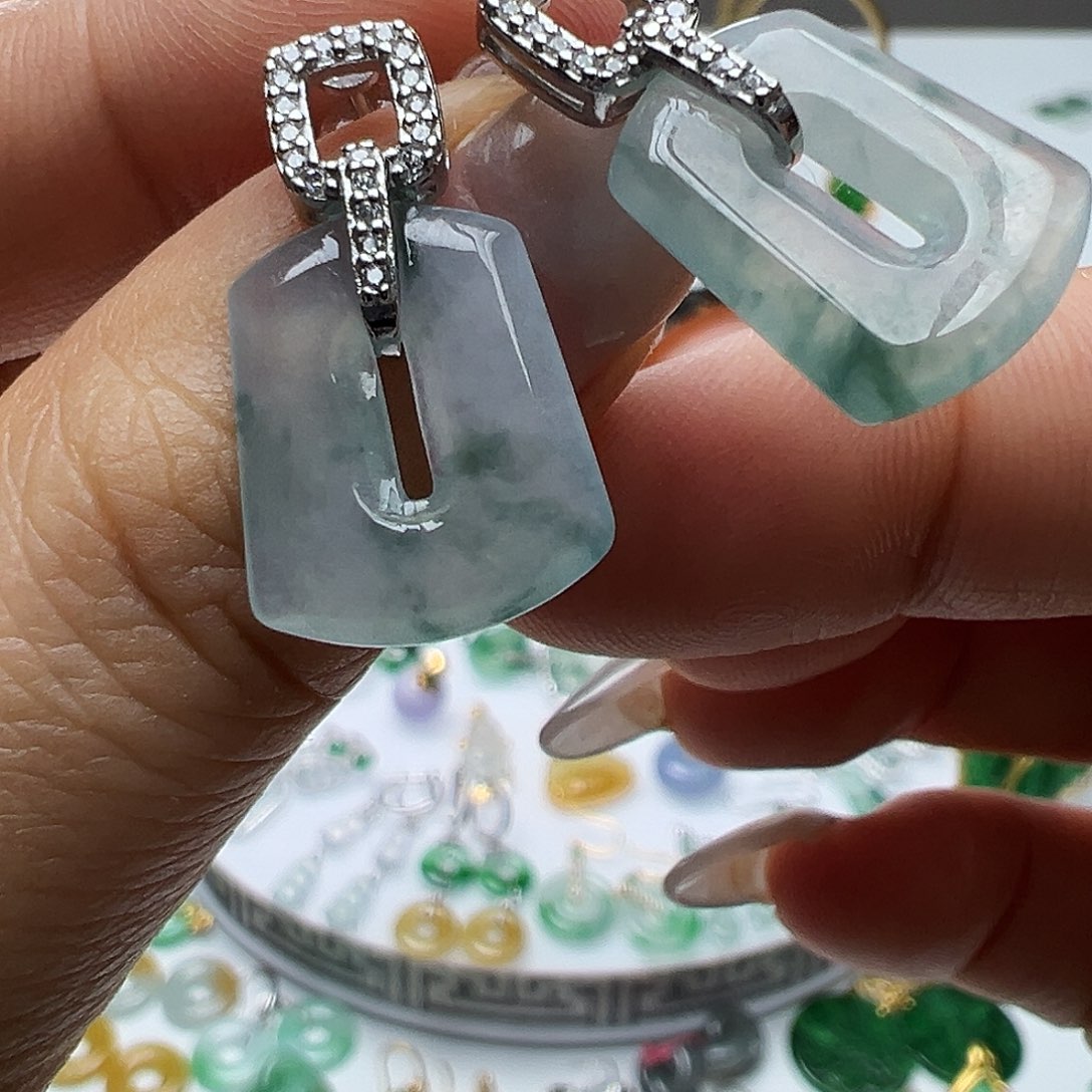 翡翠银S925镶嵌耳饰天然缅甸A货翡翠