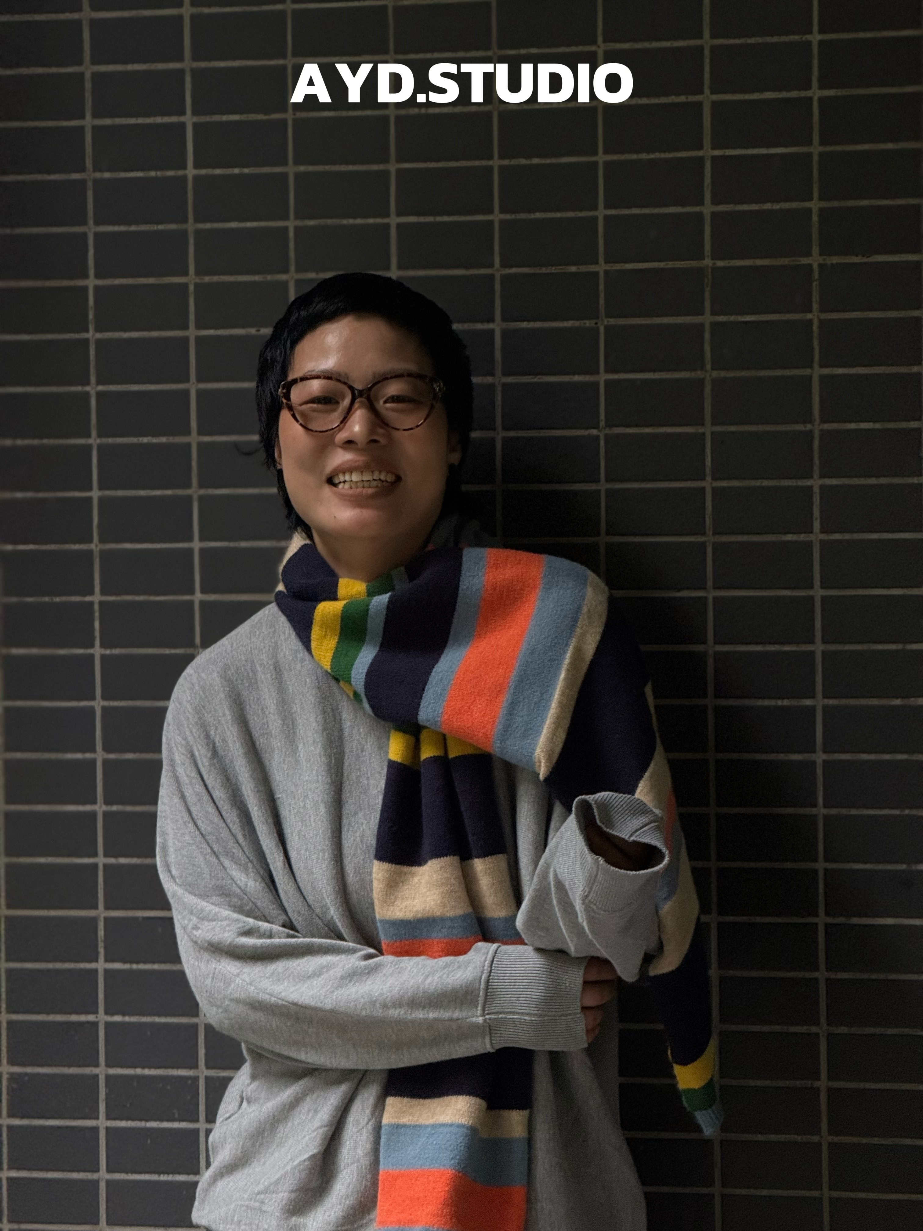 AYD.STUDIO秋冬手工缝制彩虹拼色条纹多巴胺保暖氛围感围脖#9945