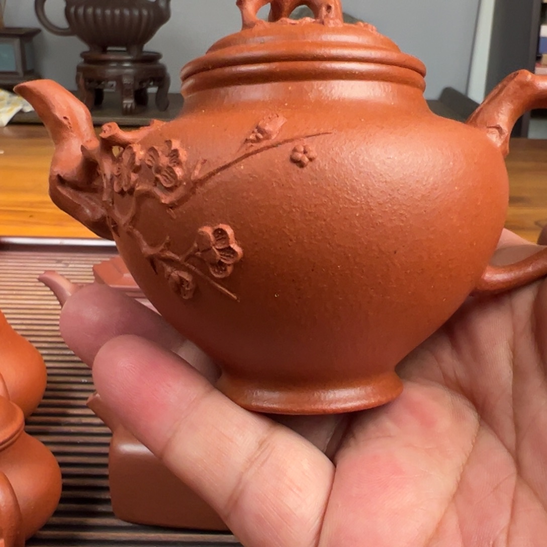 西***孙茶壶紫砂红泥报春
