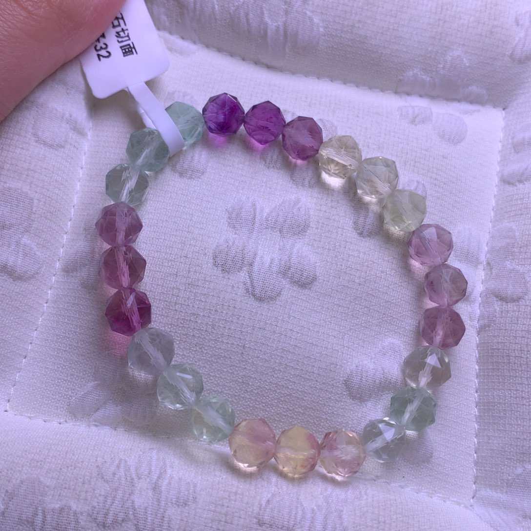 手串水晶银S925镶嵌萤石切面7+