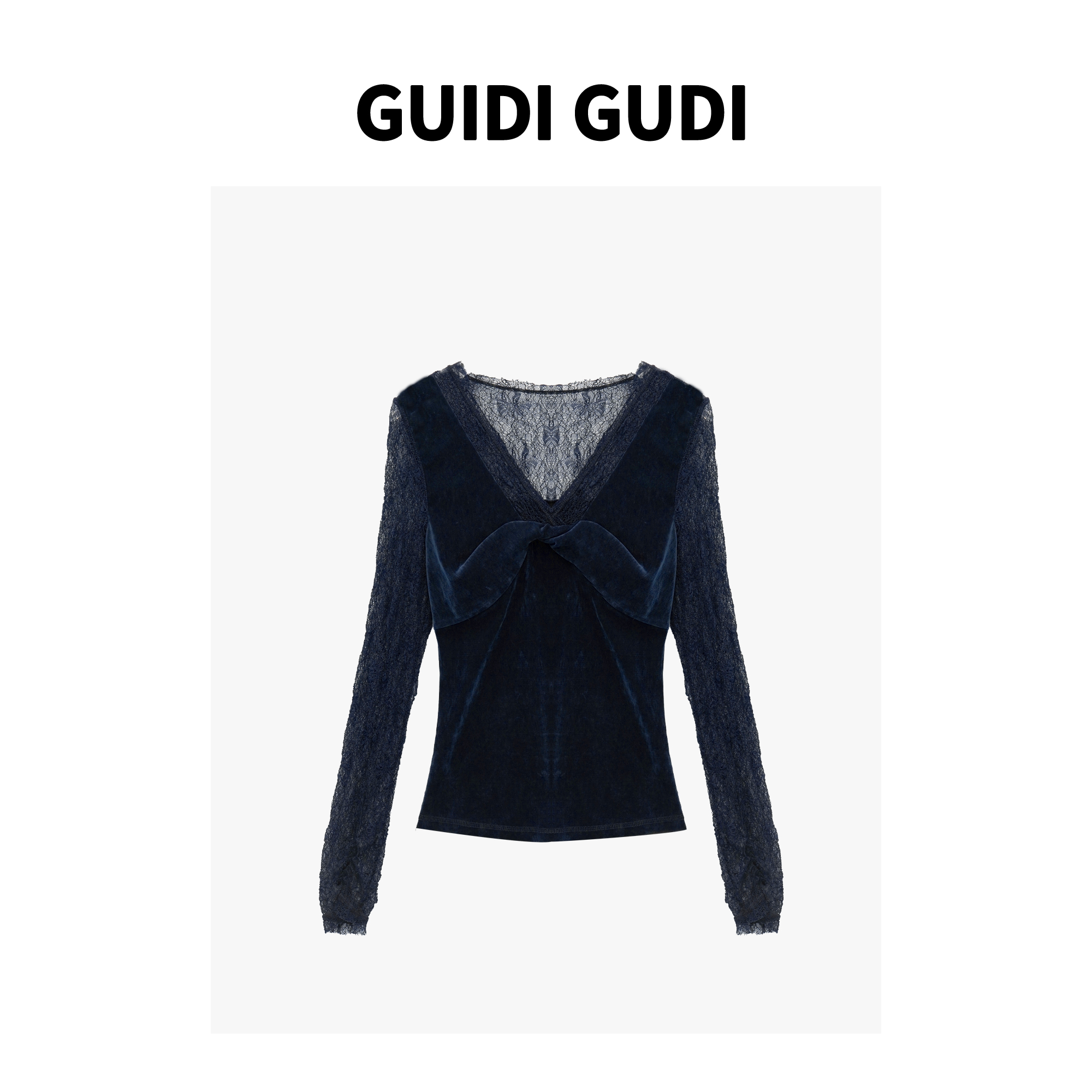 GUIDI GUDI【融进你的美】女人味性感蕾丝长袖上衣T恤 T9430407H