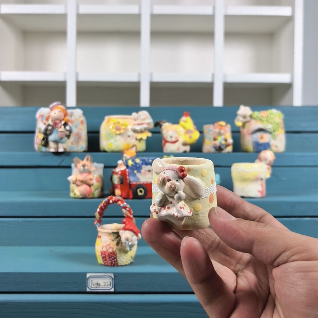 T***c蓬蓬裙小兔 手绘多肉花盆