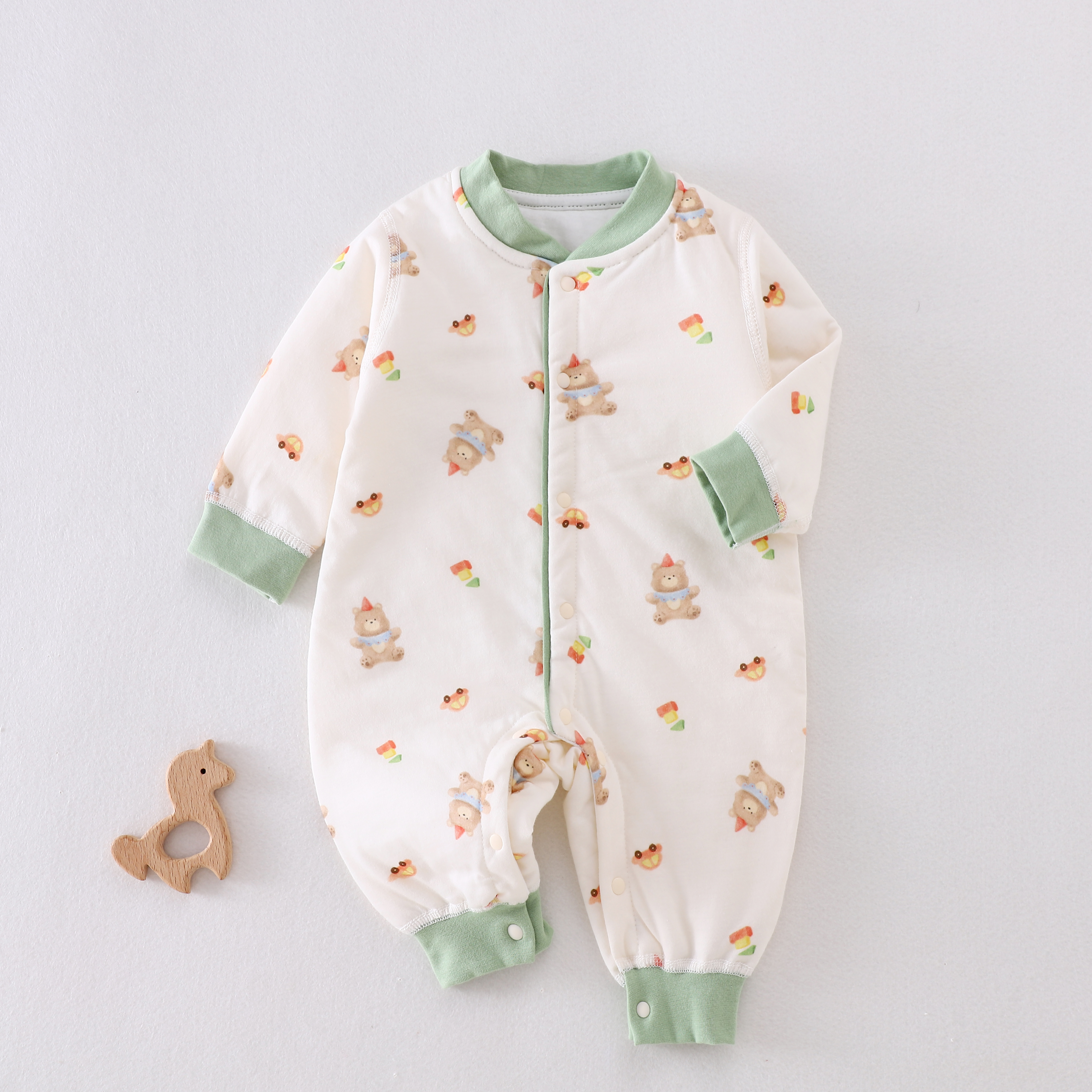 秋季新品40克薄棉连体新生儿爬服睡衣外出棉服连体婴幼童外套