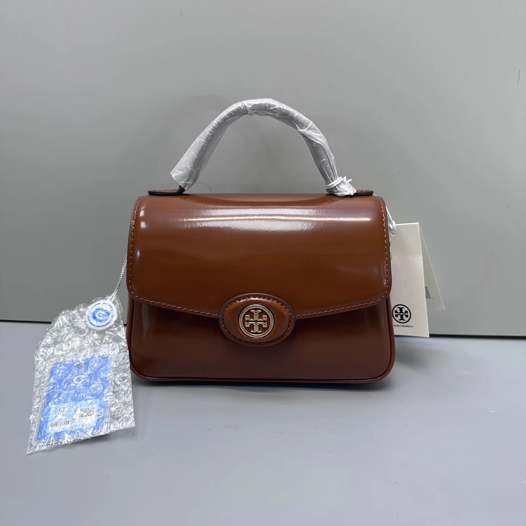 99新 TORY BURCH/汤丽柏琦 Robinson棕色豆腐包18X13X6E010508