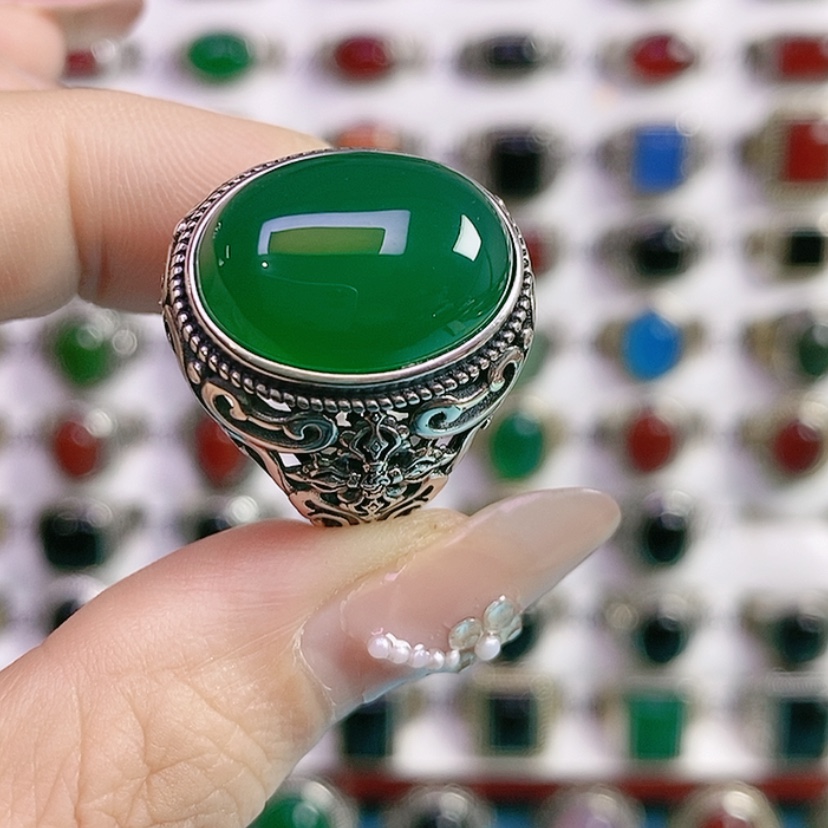 【闪购商品】银S925镶嵌戒指玛瑙/玉髓如*