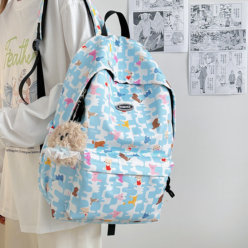 日系ins高颜值动物印花双肩包学生户外旅游背包轻便上课书包新