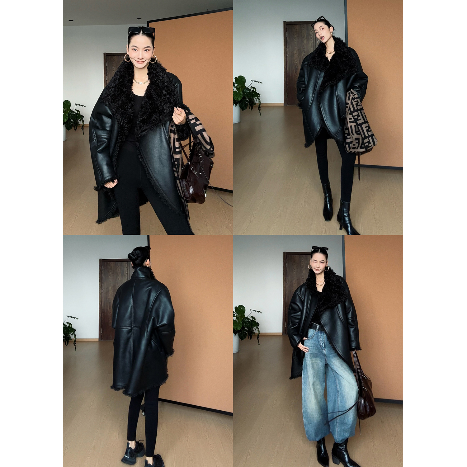 【东京贵族】双面穿茧型设计款冬加绒加厚毛毛一体皮衣外套