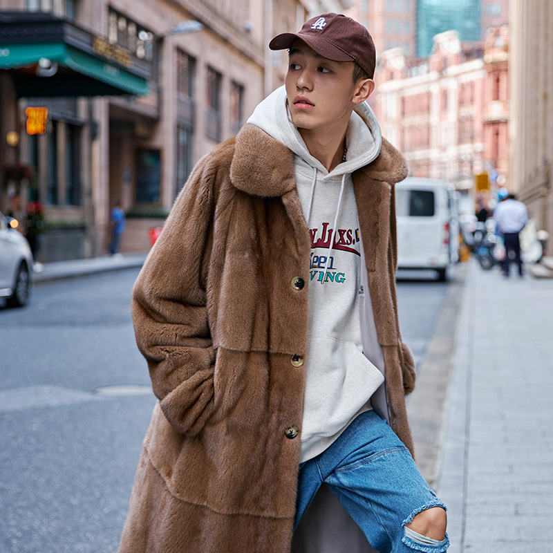 23018冬季新款进口貂皮大衣男款整貂长款韩版风衣短二