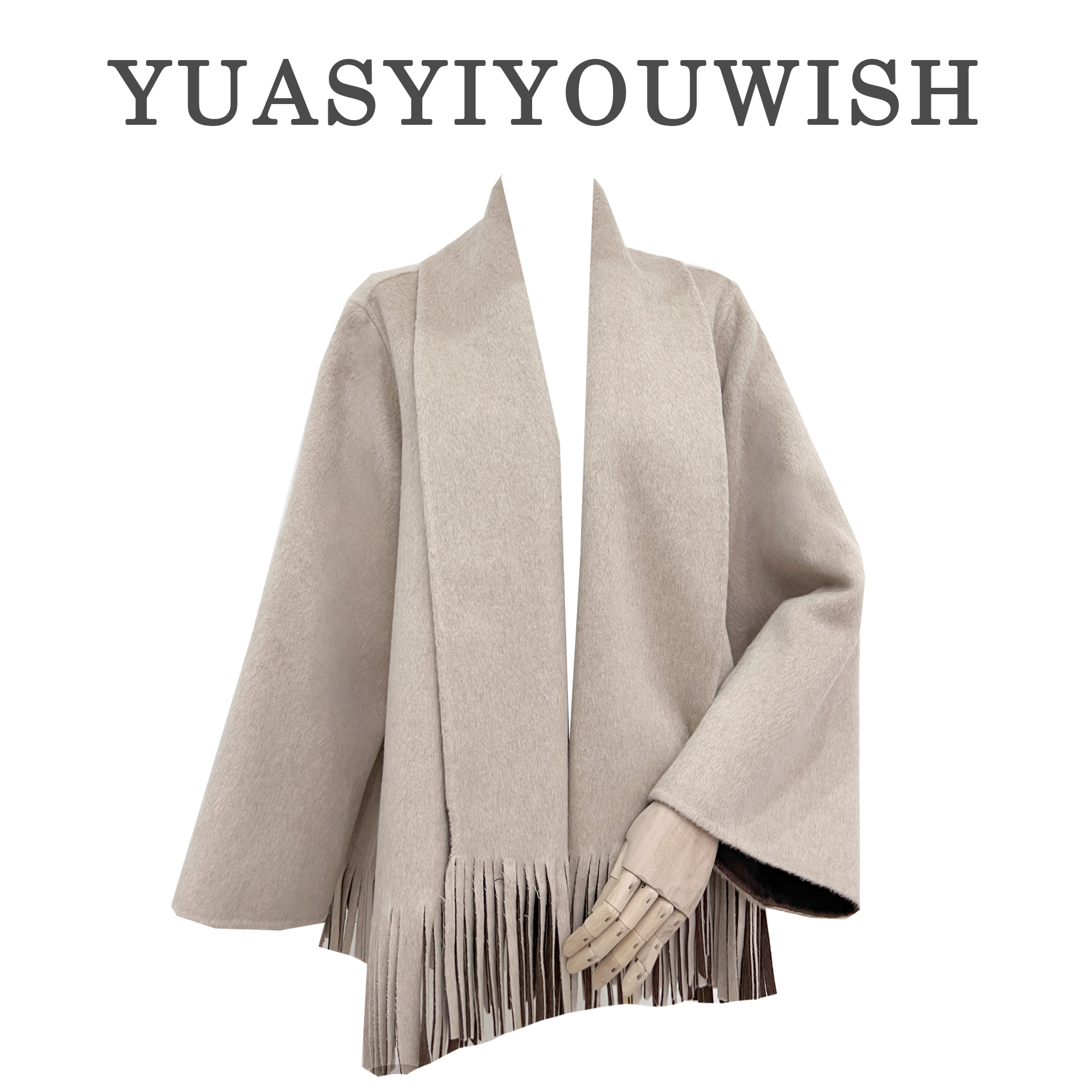 YUASYIYOUWISH|"杏仁慕斯"双色双穿手工流苏披肩斗篷外套