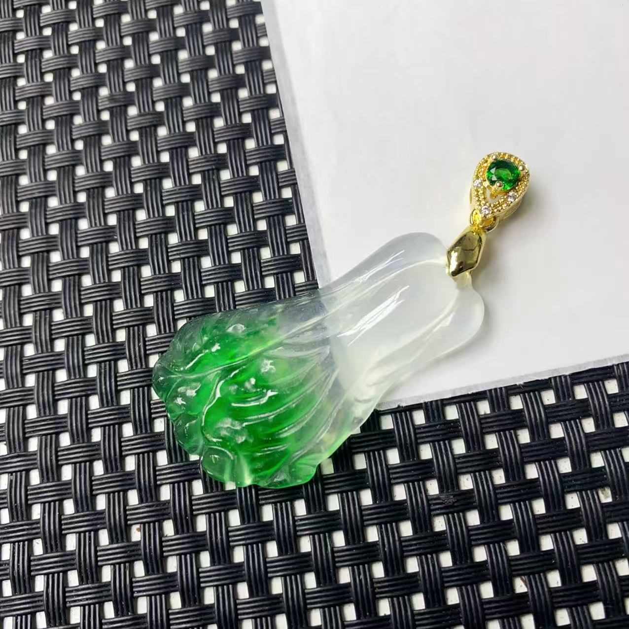 [小石]A1126冰绿花白菜吊坠