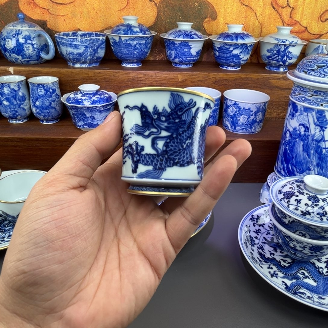 ****摆件陶手工手绘描金龙杯