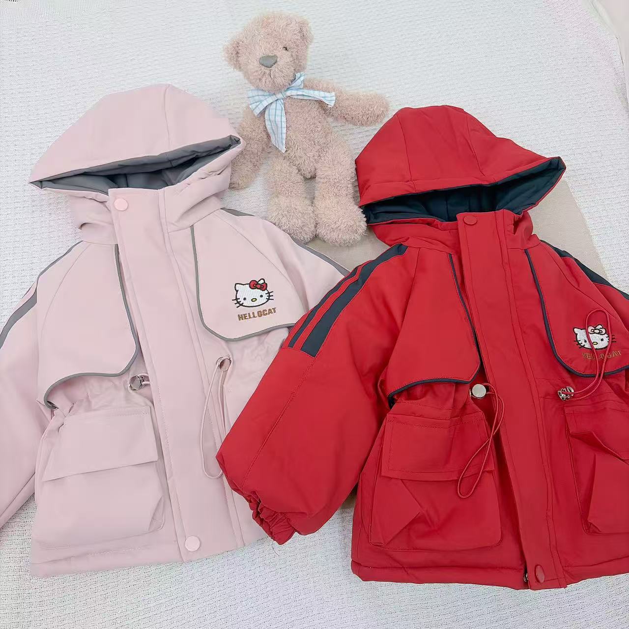 she is  rainbow女宝童装连帽女男童红色冲锋版加厚加绒翻领