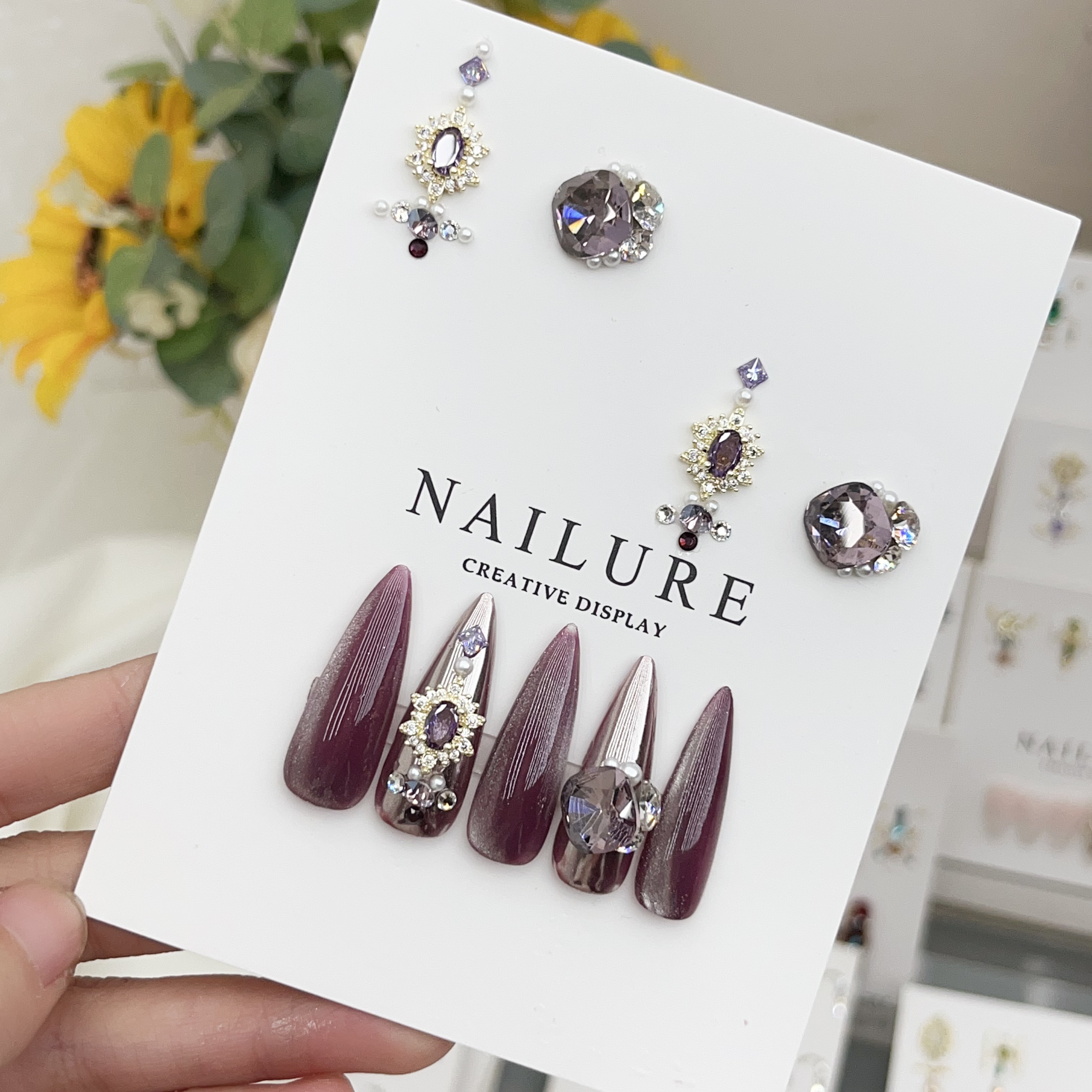 【云锁】美甲饰品材料包古典玫瑰轻奢高定铜镶锆指甲饰品组合钻包